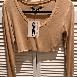 Naked Wardrobe Camel Cropped Long Sleeve Top XL NWT